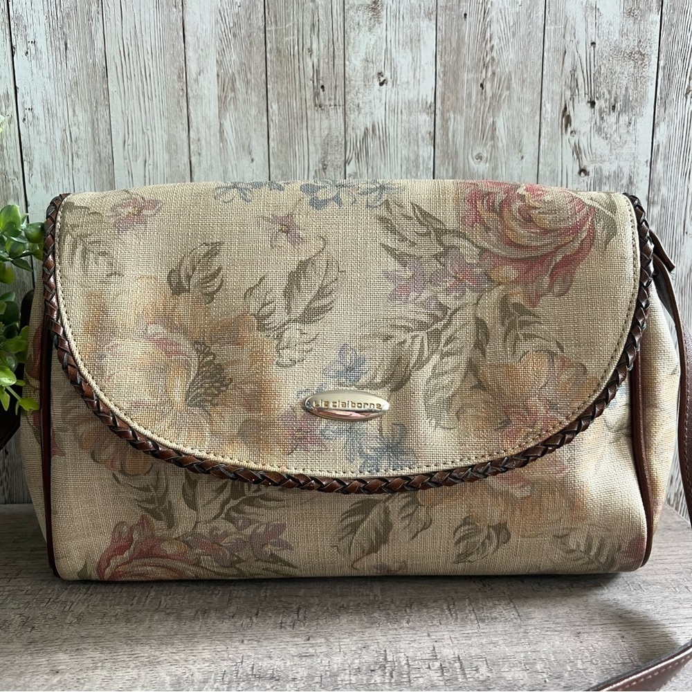 Liz Claiborne Vintage Floral Beige Shoulder Bag